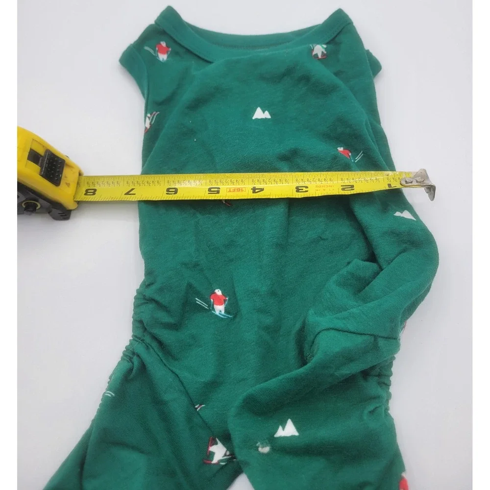 Green Dog Pajamas Small Skiing Polar Bear Winter Holiday Cotton Pet apparel